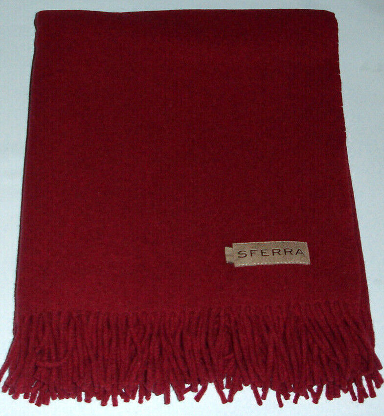 Sferra VIMMO Merlot 100% Merino Wool Fringed Throw Blanket 51x70" New - £103.03 GBP