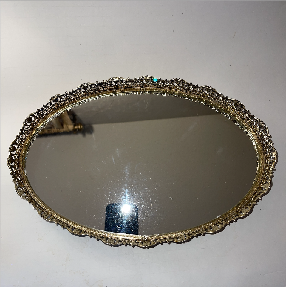 Vintage Stylebuilt Accessories Gold Tone Mirror Vanity Tray Item image 4