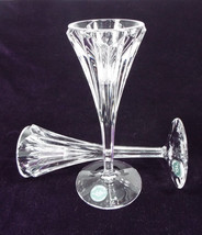 Signed Lenox Oracle 7 1/8&quot; Crystal Single Light Candlestick Holder Pair No Box - £40.08 GBP