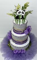 Purple and Silver Baby Shower Panda Bear Tutu Bling Diaper Cake Centerpiece Gift - £118.03 GBP