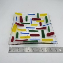 Vintage Fused Glass Art Serving Tray  Mid Century Retro Confetti Pattern - £25.52 GBP