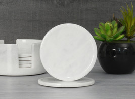 Coaster Set of 6 plates Cup 3.5 Inches Handmade Marble White Round Coasters Set  - £23.80 GBP