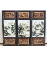 Antique Chinese 3 Framed Hand Painted Porcelain Scenic Landscape Tiles P... - £11,610.34 GBP