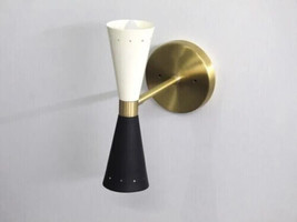 Wall Light Matte Black &amp; White Lamp Italian Style in Brushed Brass Finish , Twin - £70.14 GBP+