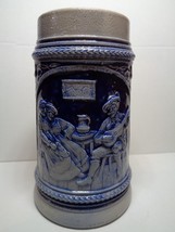 Vintage German stoneware cobalt blue salt glazed beer stein mug .5L - £51.68 GBP