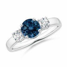 ANGARA Classic London Blue Topaz and Diamond Three Stone Ring in 14K Gold - £1,525.46 GBP