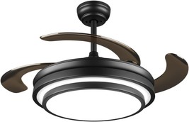 42 Inch Retractable Ceiling Fan With Lights And Remote Black Modern Ceiling Fan - £110.87 GBP