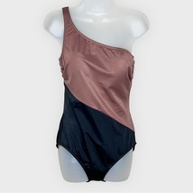 NWT TRIMSHAPER black/brown colorblock one shoulder one piece swimsuit si... - $47.41