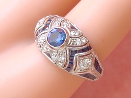ART DECO STYLE DIAMOND SAPPHIRE WHITE 18K ENGAGEMENT COCKTAIL RING or MO... - $3,860.01
