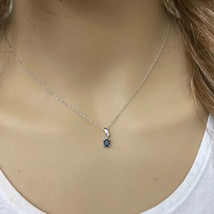 10K White Gold Mini Small Sapphire Pendant Necklace - September Birthstone - £128.82 GBP+