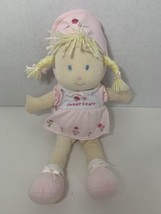 Carters Sweetheart plush rag doll baby toy blonde girl braids pink flowe... - $10.39