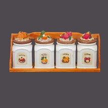 Four majolica fruit canisters with rack. Maxwell House, Frima, Coffee, S... - $99.45