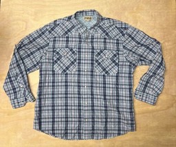 Duluth Trading Blue Plaid Pearl Snap Mens 2 XL Long Sleeve Vented Shirt - £10.19 GBP