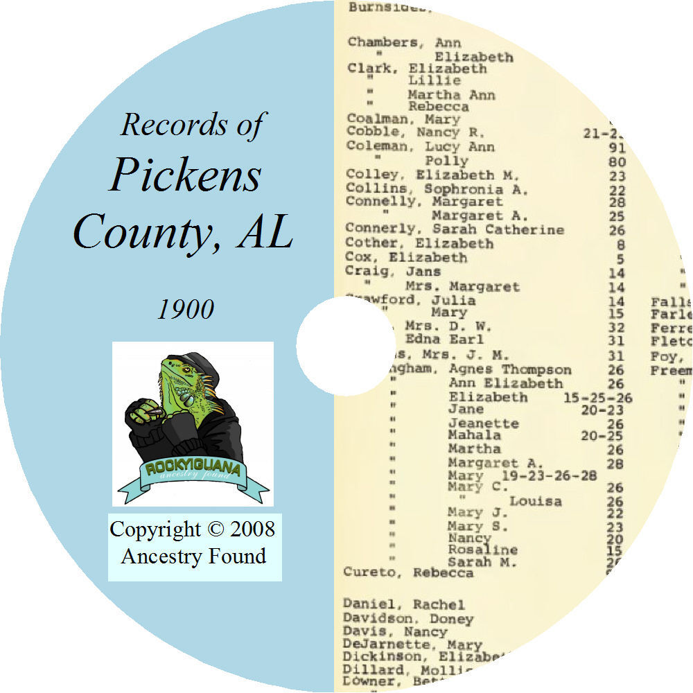 1900 - PICKENS County Alabama AL- History Genealogy Ancestry Records - CD DVD