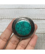 Antique Afghan Turkmen Tribal Ring Round Green Turquoise Inlay Kuchi Rin... - £7.60 GBP