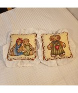 Handmade Gingerbread Boy &amp; Girl Two Vtg Christmas Pillows Eyelet Lace Tr... - £7.42 GBP