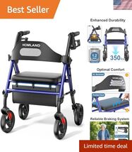 Foldable Rollator Walkers with Seat for Seniors, 8'' Big Wheels, 350 lb.... - $147.01