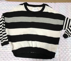 Justice Girls Sz 16 Sweater 3/4 sleeve Black white Silver Striped  - $8.91