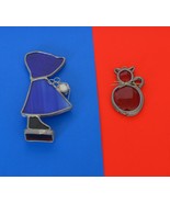 Stained Glass/Suncatcher-Girl in Blue Bonnet and Red Color Cat - $19.80