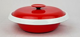Vintage Housemates Red and White Enamelware Large Casserole Dish 1970&#39;s ... - $53.90