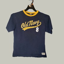 Old Navy Boys Shirt Small 5/6 Youth Blue with Yellow Letters Short Sleeve - $8.99