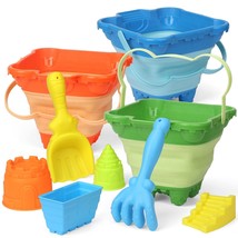 Beach Castle Buckets Sand Toys Foldable Pails Set For Kids, Collapsible Bucket C - £28.92 GBP