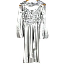 Cinderella Divine Ruched Faux Wrap Cocktail Dress Scarf Charmeuse Silver Size S - £27.10 GBP