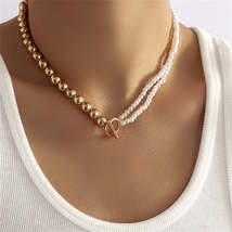 Pearl &amp; 18K Gold-Plated Ball Chain Asymmetrical Toggle Necklace - £11.18 GBP
