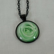 Green Rose Flower Floral Spring Close Black Cabochon Pendant Chain Necklace Rd - £2.41 GBP