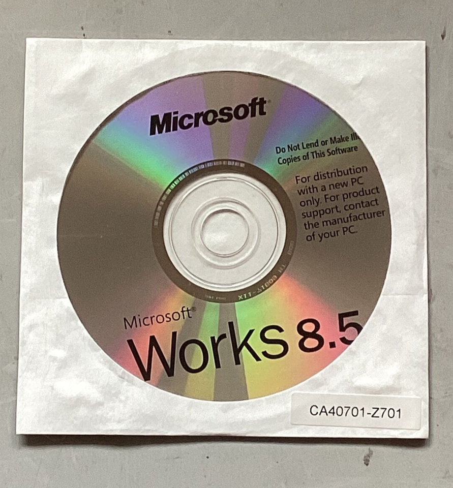 SEALED Disc Microsoft Works 8.5 PC CD ROM Fujitsu Office 2003 Trial - $13.85