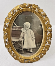Victorian Press Metal Photo Frame Grapes &amp; Leaved Boarder 6.5 x 5 Inch Oval - $39.11