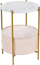 round Storage Side Table, 2-Tier End Table with Fabric Basket Gold Metal... - $37.95