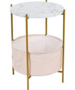 round Storage Side Table, 2-Tier End Table with Fabric Basket Gold Metal... - $694.21 MXN