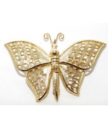 Vintage Butterfly Brooch Pin Gold Tone Hinged Wings 2.25&quot; Wide - £7.49 GBP