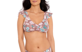 Time and Tru Women’s Print Ruffle Bikini Top - Size Medium (8-10) - £7.84 GBP