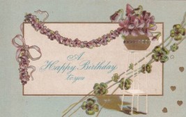 Happy Birthday To You Violets Four Leaf Clover 1911 Valhalla MO Postcard D54 - £2.34 GBP
