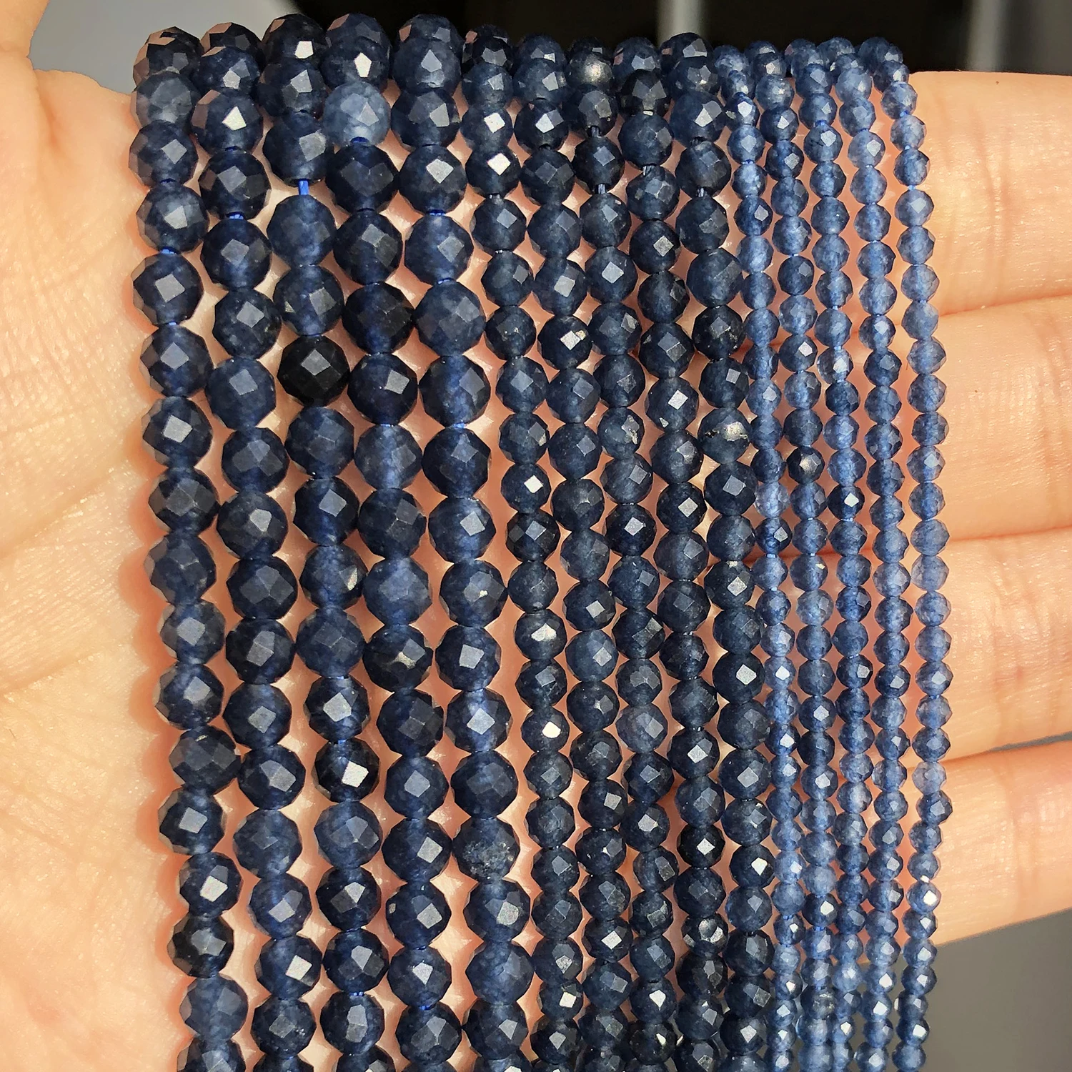 Blue Sapphire Natural Faceted Stone Beads Loose Spacer Beads Bracelet for - £6.20 GBP