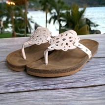Maurices Women&#39;s Flip Flops Leather Thong Sandals Ivory Cork Sole Size 10 - £7.24 GBP