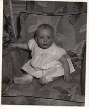 Vintage 10&quot; X 8&quot; Baby Photo Curious Toddler Girl Staring At Camera While Seated - £6.99 GBP