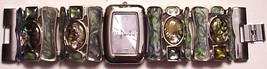 Vtg Geneva Platinum Watch Green Gems Links Stainless Steel Japan Mvmt - $27.79