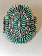 Needlepoint Turquoise Cluster Tribal ANTIQUE/VTG. Zuni Ss Cuff Bracelet - Signed - £550.05 GBP