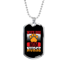 Wife Dog Mom Nurse Paw Necklace Stainless Steel or 18k Gold Dog Tag 24" Chain - £37.84 GBP+