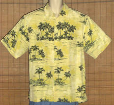 IZOD Hawaiian Shirt Yellow Palm Trees Islands Size Large - £14.93 GBP