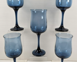 (5) Libbey Connoisseur Dusky Blue Water Goblets Set Vintage Elegant Stem... - $49.17