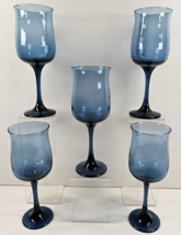 (5) Libbey Connoisseur Dusky Blue Water Goblets Set Vintage Elegant Stem... - £38.69 GBP