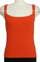 ST. JOHN Light Coral Orange Gold Accent Wool Blend Rib Sleeveless Tank Top M - £75.22 GBP