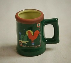 Vintage Redware Mini Beer Stein Country Rooster Farm Scene Shelf Display - £7.73 GBP