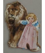 Antique Card Front – Little Girl With Lion – GREAT IMAGE – ANTIQUE CUT O... - $187.97 MXN