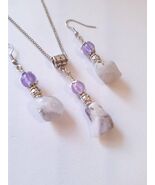 White Amethyst Silver jewelry set necklace earrings Victorian jewelry se... - $52.00