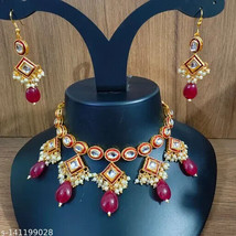 Rajasthani Jewelry Kundan Necklace Earrings Marwadi Traditional Gold Plated aa - £5.39 GBP